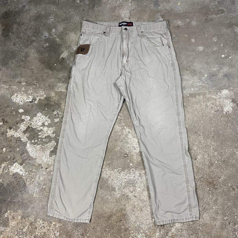 Wrangler Riggs Workwear Pants Size 38x32 Beige Rip Stop Straight Leg Utility